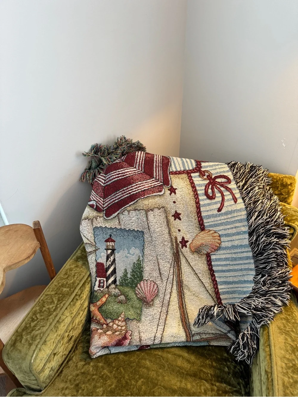 Coastal Sailboat Throw Blanket in Red, Blue, Cream